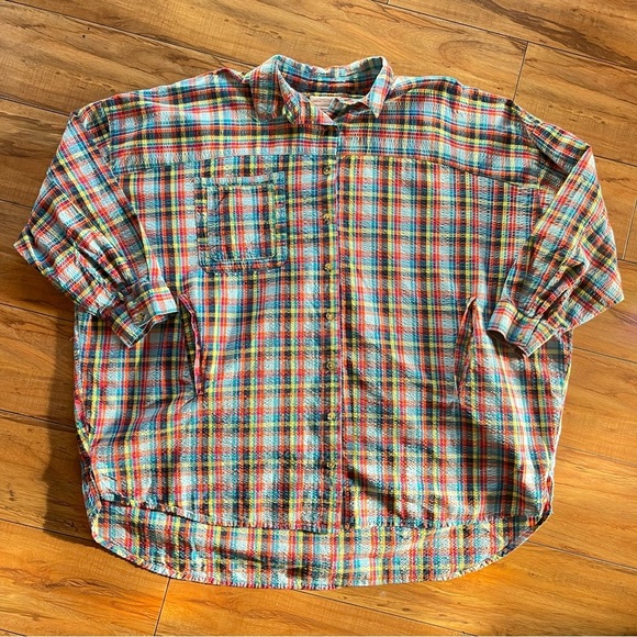Urban Outfitters Oversized Bryce Plaid Longline Button Down Shirt Small - Picture 1 of 9